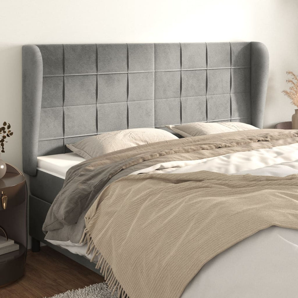 vidaXL Wingback Headboard Light Grey 203x23x118/128 cm Velvet
