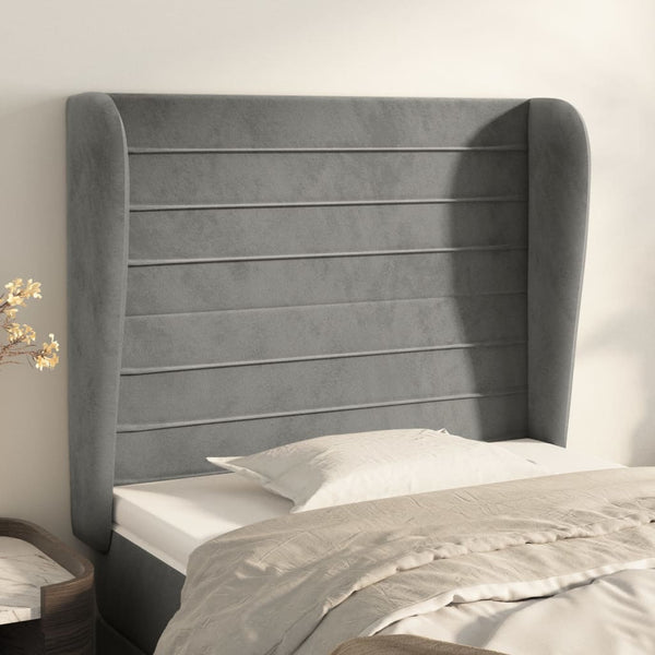 vidaXL Wingback Headboard Light Grey 103x23x118/128 cm Velvet