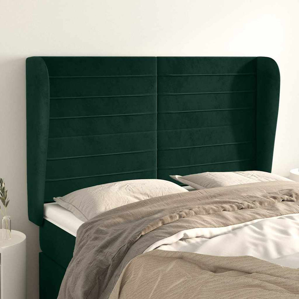 vidaXL Tufted Headboard with Wings Dark Green 147x23x118/128 cm Velvet