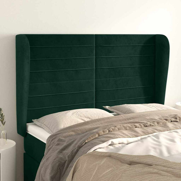vidaXL Tufted Headboard with Wings Dark Green 147x23x118/128 cm Velvet