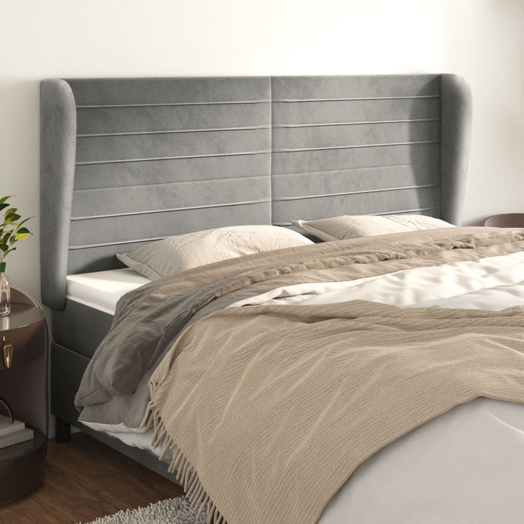 vidaXL Wingback Headboard Light Grey 163x23x118/128 cm Velvet