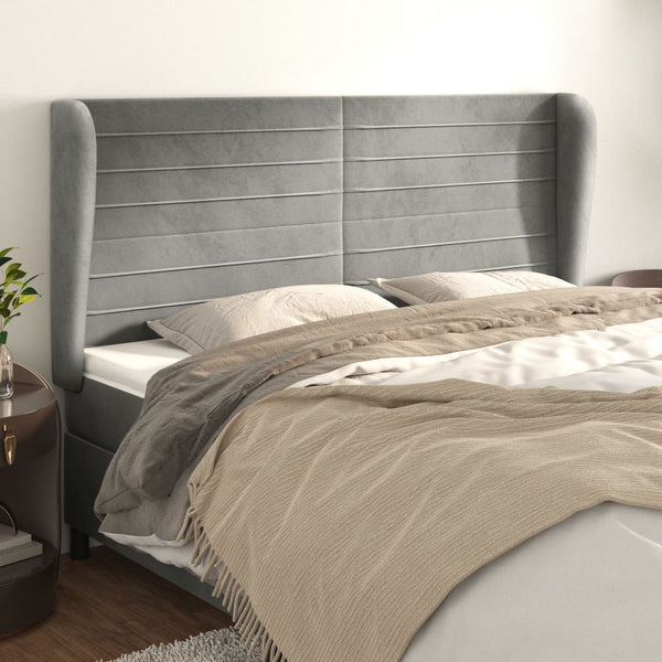 vidaXL Wingback Headboard Light Grey 163x23x118/128 cm Velvet