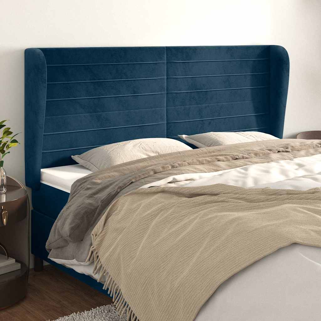 vidaXL Wingback Headboard Dark Blue 163x23x118/128 cm Velvet