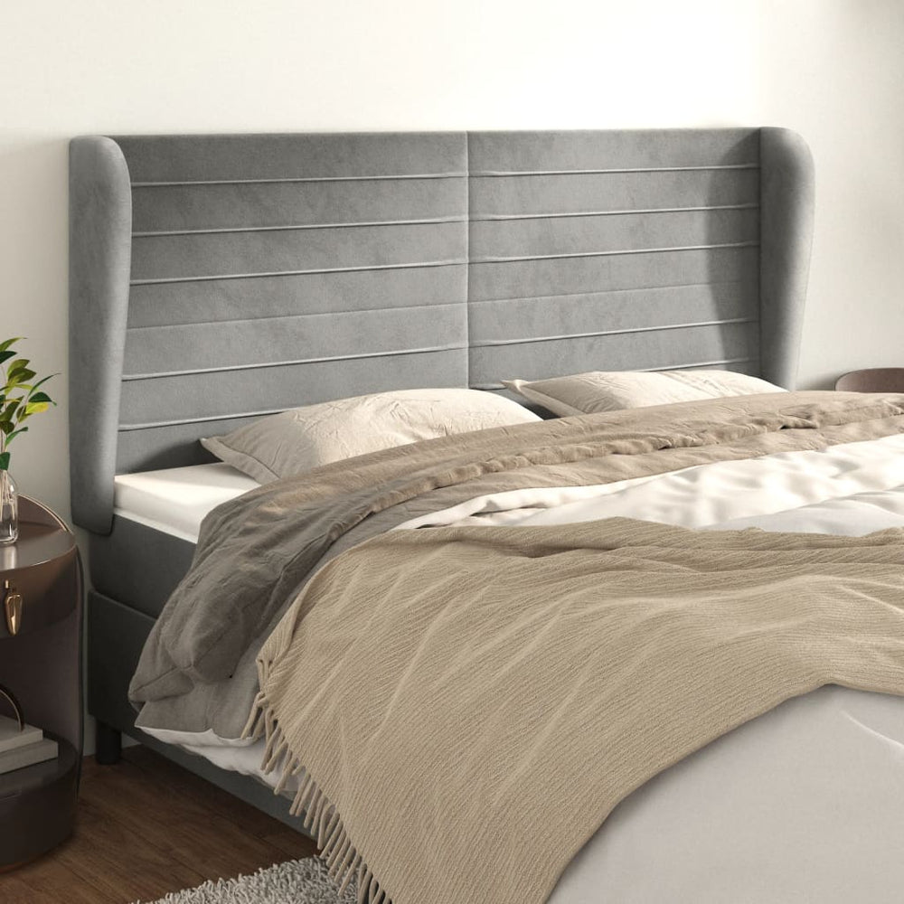 vidaXL Wingback Headboard Light Grey 203x23x118/128 cm Velvet