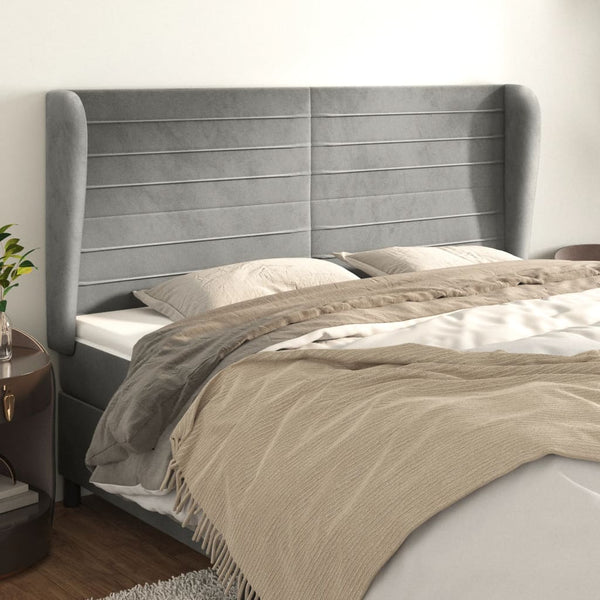 vidaXL Wingback Headboard Light Grey 203x23x118/128 cm Velvet
