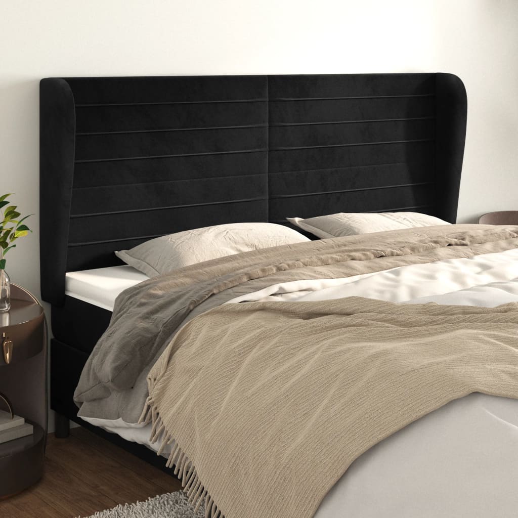 vidaXL Wingback Headboard Black 203x23x118/128 cm Velvet