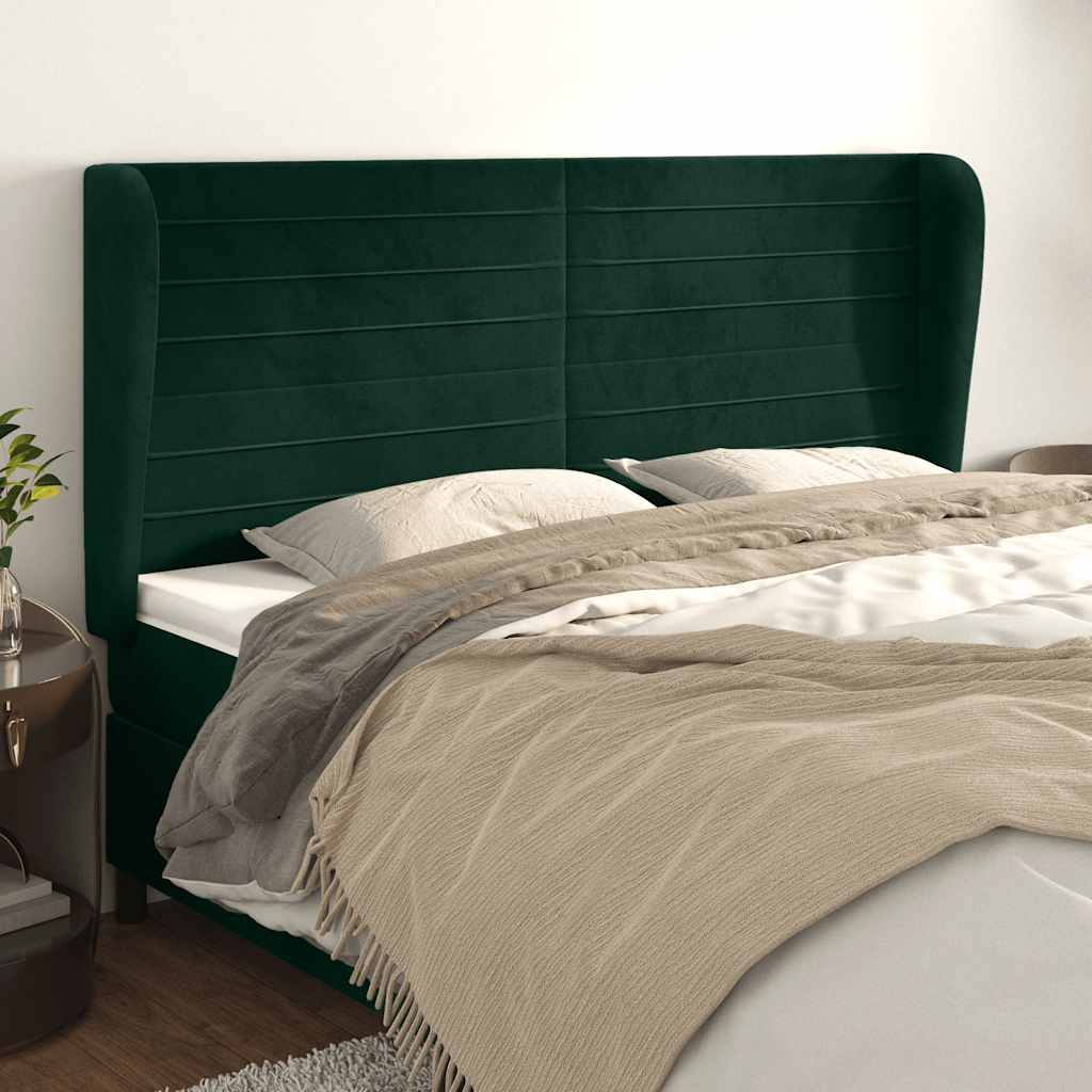 vidaXL Wingback Headboard Dark Green 203x23x118/128 cm Velvet