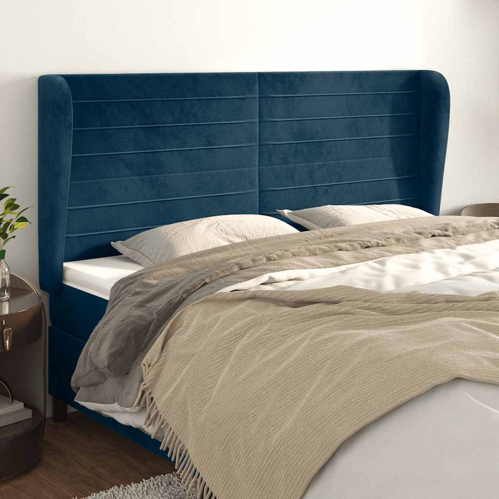 vidaXL Wingback Headboard Dark Blue 203x23x118/128 cm Velvet