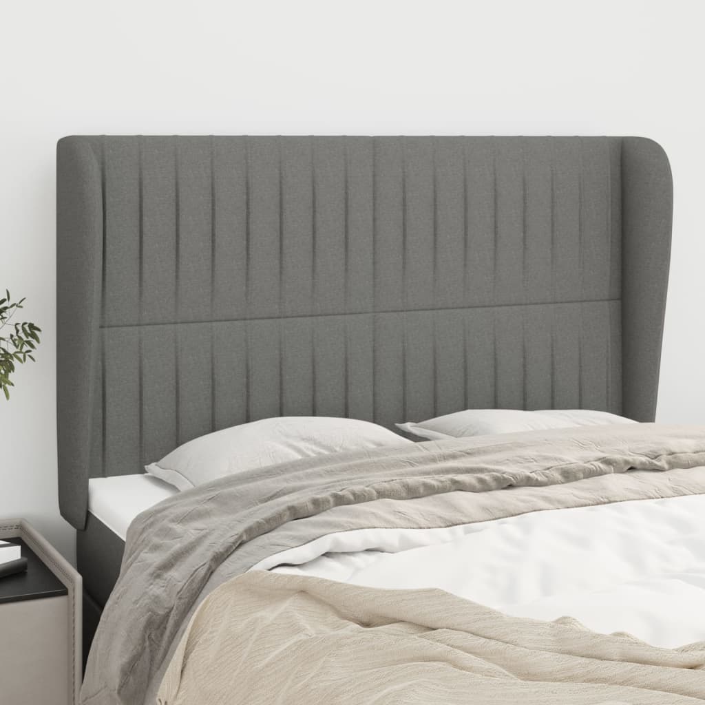 vidaXL Wingback Headboard Dark Grey 147x23x118/128 cm Fabric