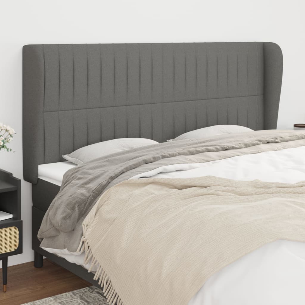vidaXL Wingback Headboard Dark Grey 163x23x118/128 cm Fabric