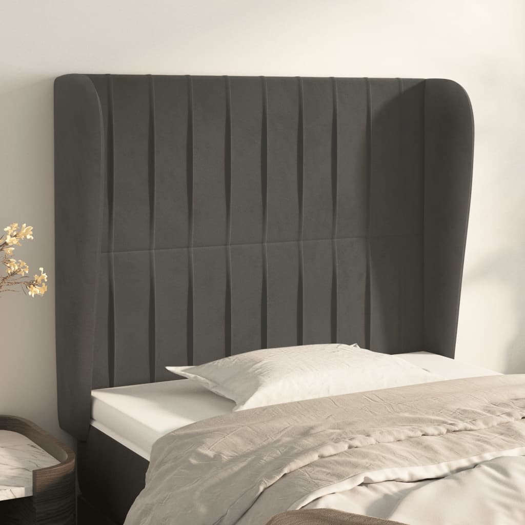 vidaXL Wingback Headboard Dark Grey 93x23x118/128 cm Velvet