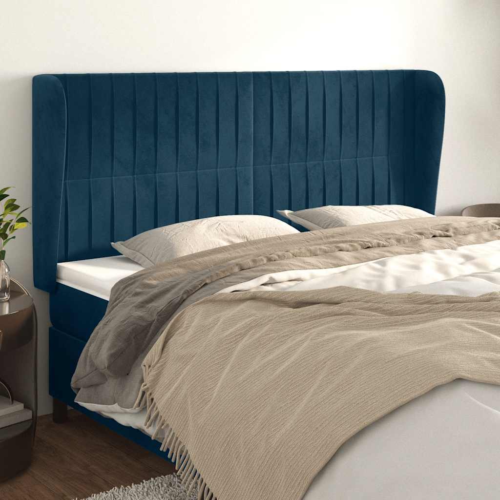 vidaXL Wingback Headboard Dark Blue 203x23x118/128 cm Velvet