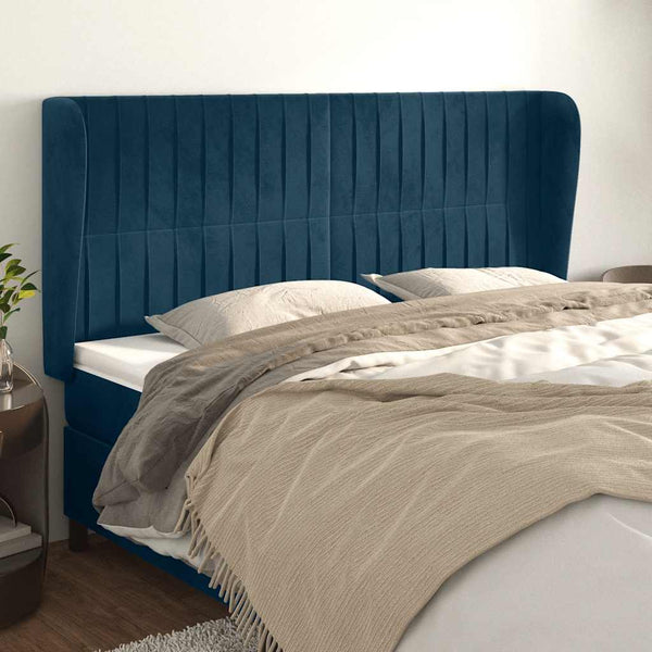 vidaXL Wingback Headboard Dark Blue 203x23x118/128 cm Velvet