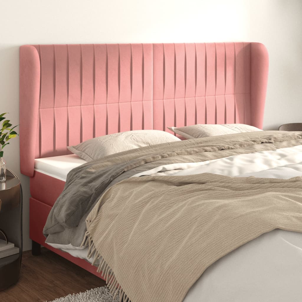 vidaXL Wingback Headboard Pink 203x23x118/128 cm Velvet