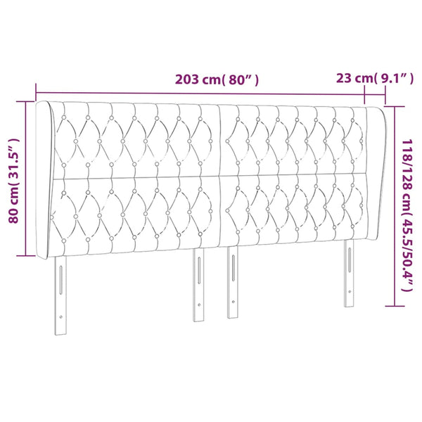vidaXL Tufted Headboard Cream 203x23x118/128 cm Fabric