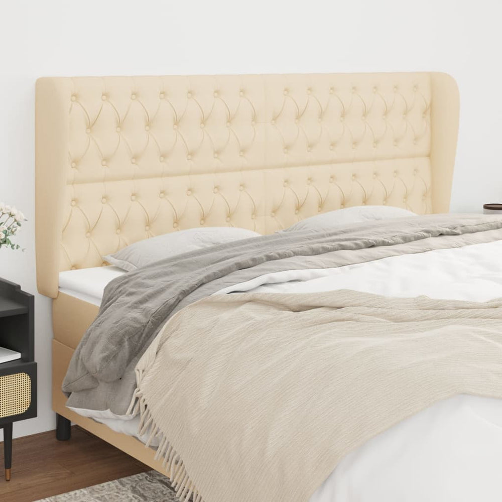 vidaXL Tufted Headboard Cream 203x23x118/128 cm Fabric