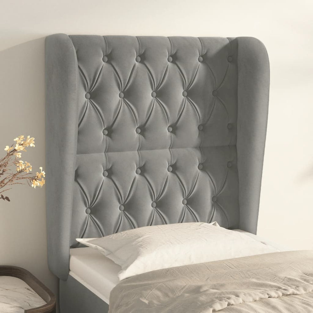 vidaXL Wingback Headboard Light Grey 83x23x118/128 cm Velvet