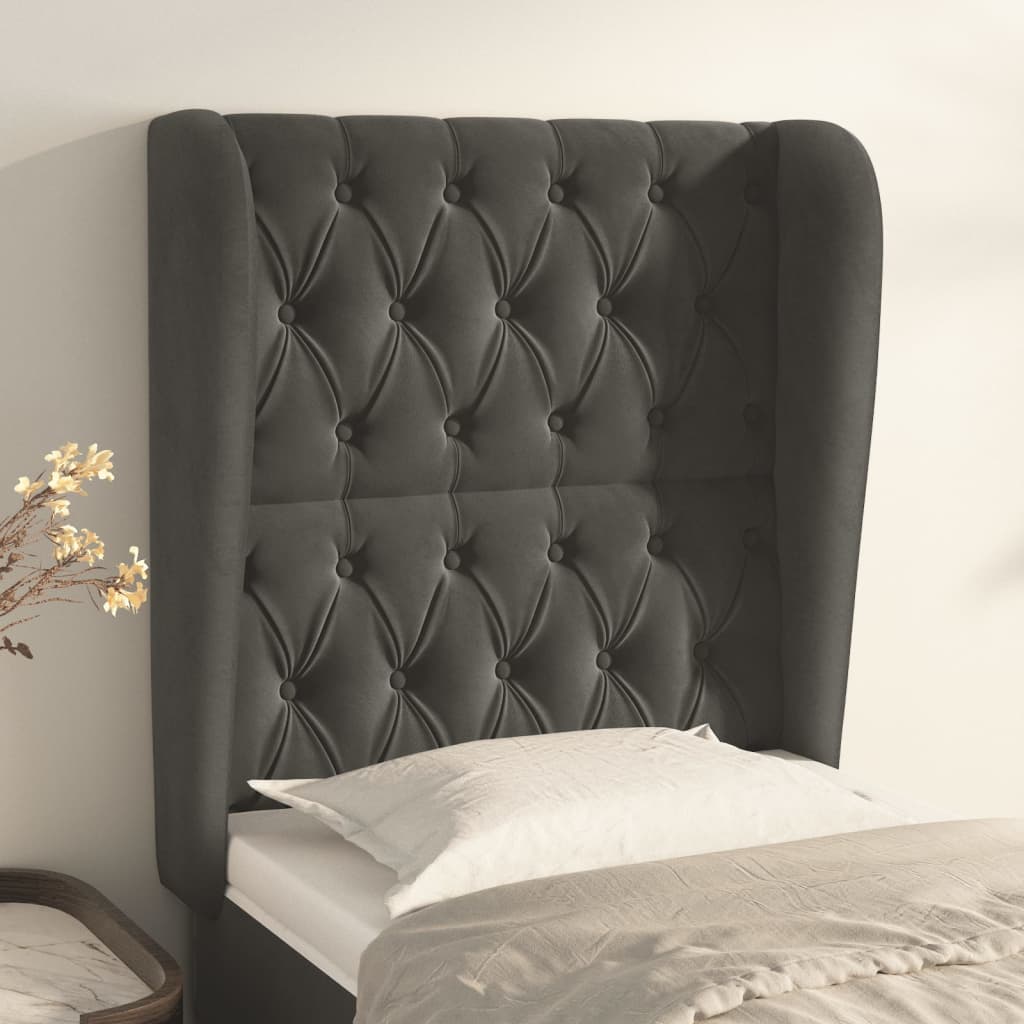 vidaXL Wingback Headboard Dark Grey 83x23x118/128 cm Velvet