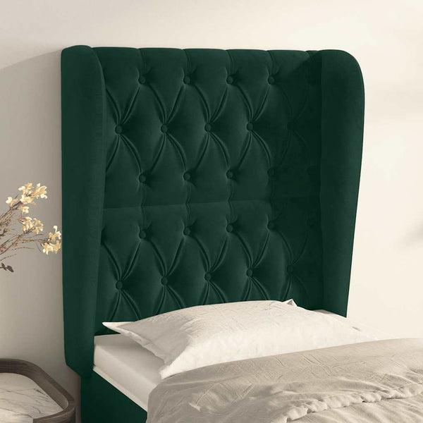 vidaXL Tufted Headboard with Wings Dark Green 83x23x118/128 cm Velvet