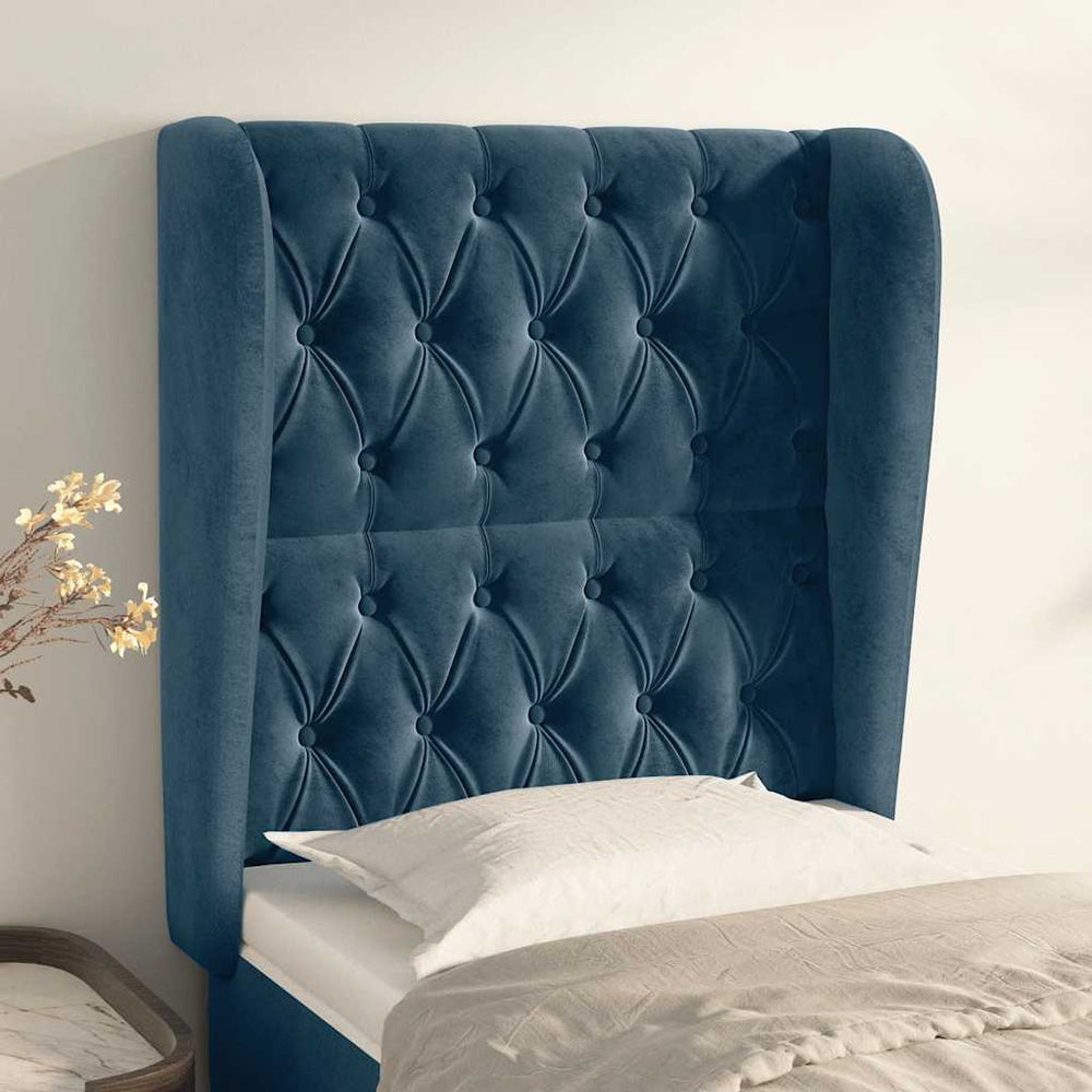 vidaXL Wingback Headboard Dark Blue 83x23x118/128 cm Velvet