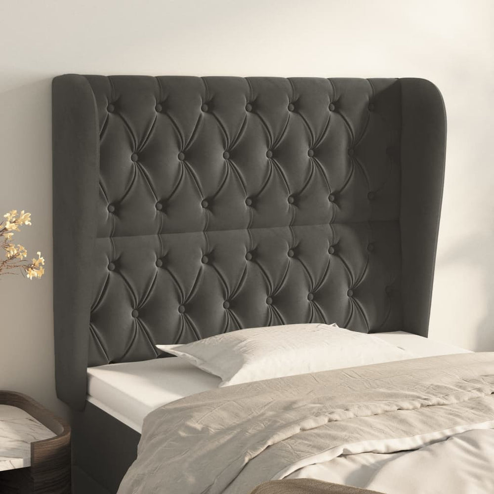 vidaXL Wingback Headboard Dark Grey 93x23x118/128 cm Velvet
