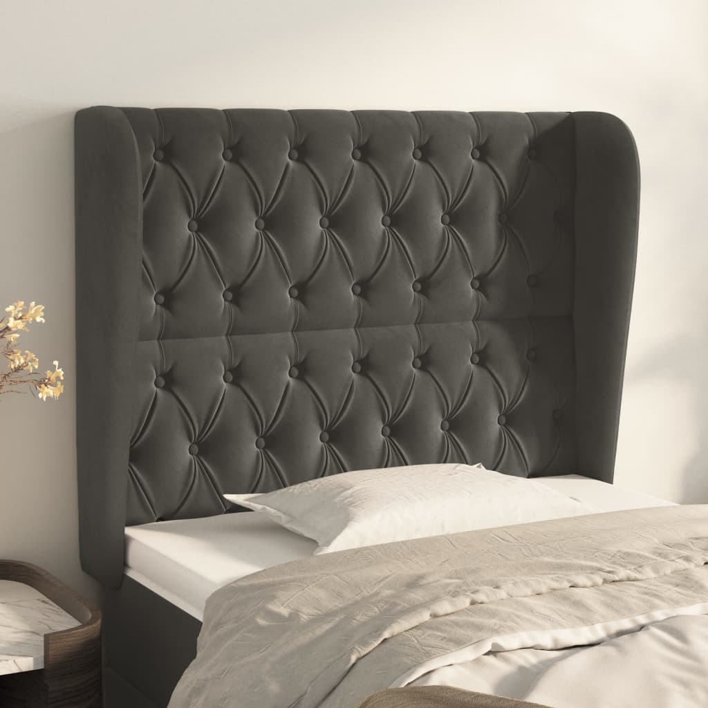 vidaXL Wingback Headboard Dark Grey 103x23x118/128 cm Velvet