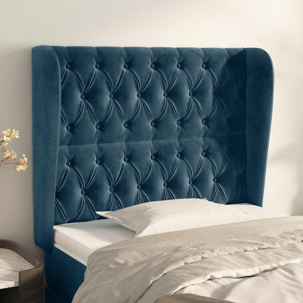 vidaXL Wingback Headboard Dark Blue 103x23x118/128 cm Velvet