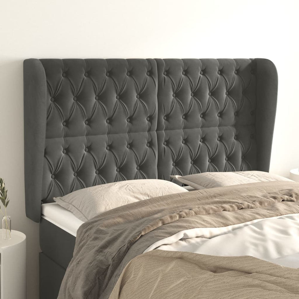 vidaXL Wingback Headboard Dark Grey 147x23x118/128 cm Velvet