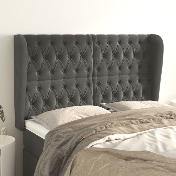 vidaXL Wingback Headboard Dark Grey 147x23x118/128 cm Velvet