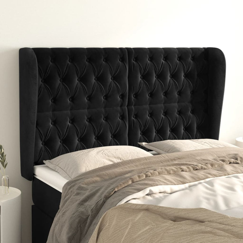 vidaXL Wingback Headboard Black 147x23x118/128 cm Velvet