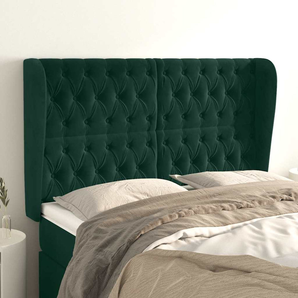 vidaXL Tufted Headboard with Wings Dark Green 147x23x118/128 cm Velvet