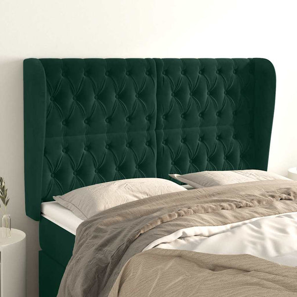 vidaXL Tufted Headboard with Wings Dark Green 147x23x118/128 cm Velvet