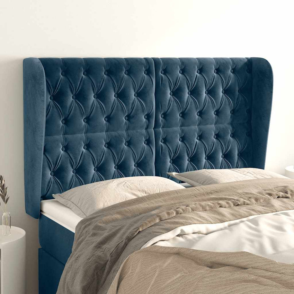 vidaXL Wingback Headboard Dark Blue 147x23x118/128 cm Velvet