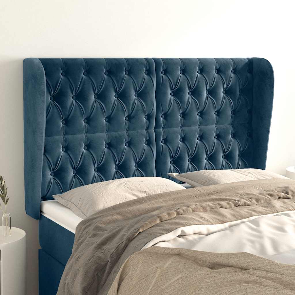 vidaXL Wingback Headboard Dark Blue 163x23x118/128 cm Velvet