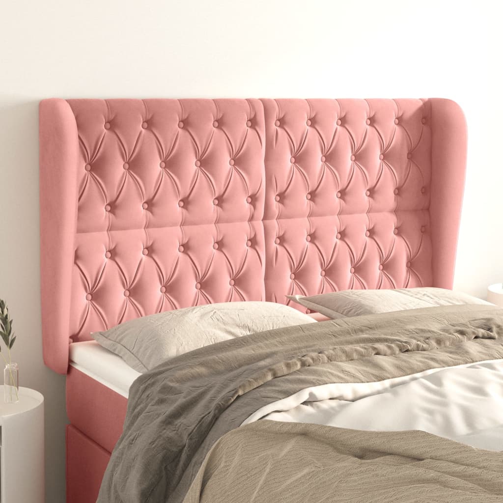 vidaXL Wingback Headboard Pink 163x23x118/128 cm Velvet