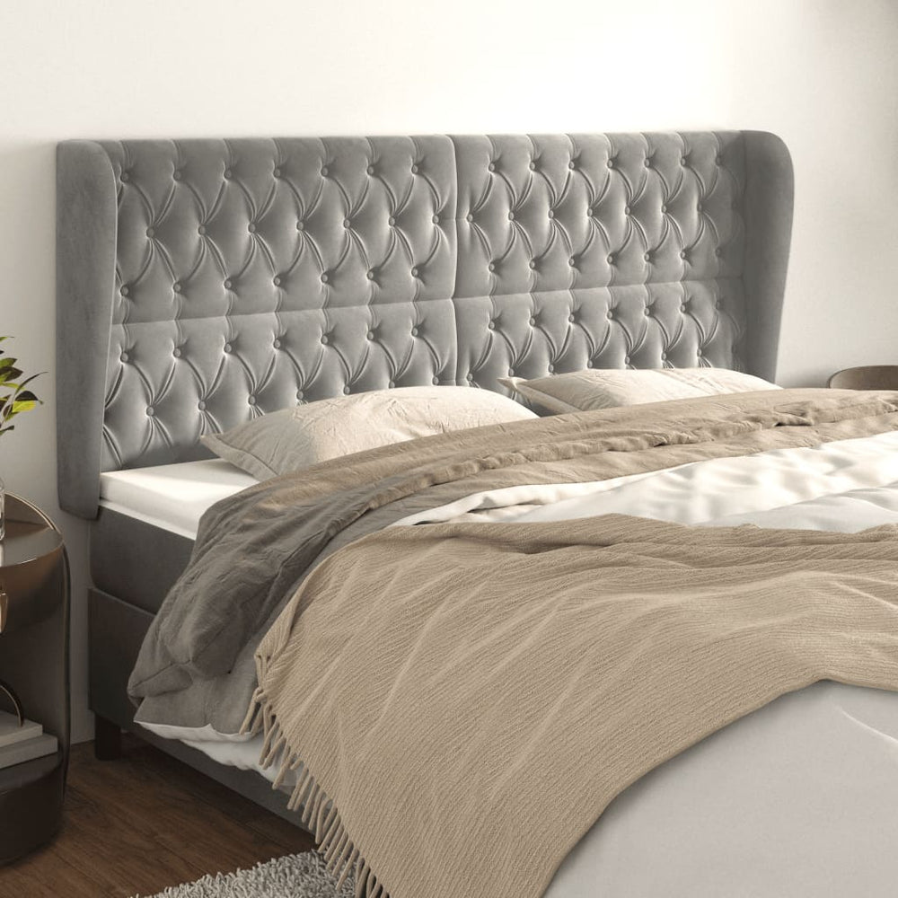 vidaXL Wingback Headboard Light Grey 183x23x118/128 cm Velvet