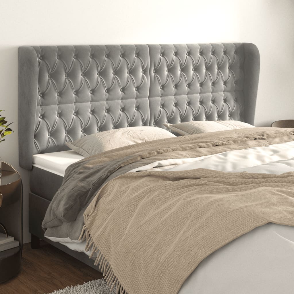 vidaXL Wingback Headboard Light Grey 183x23x118/128 cm Velvet