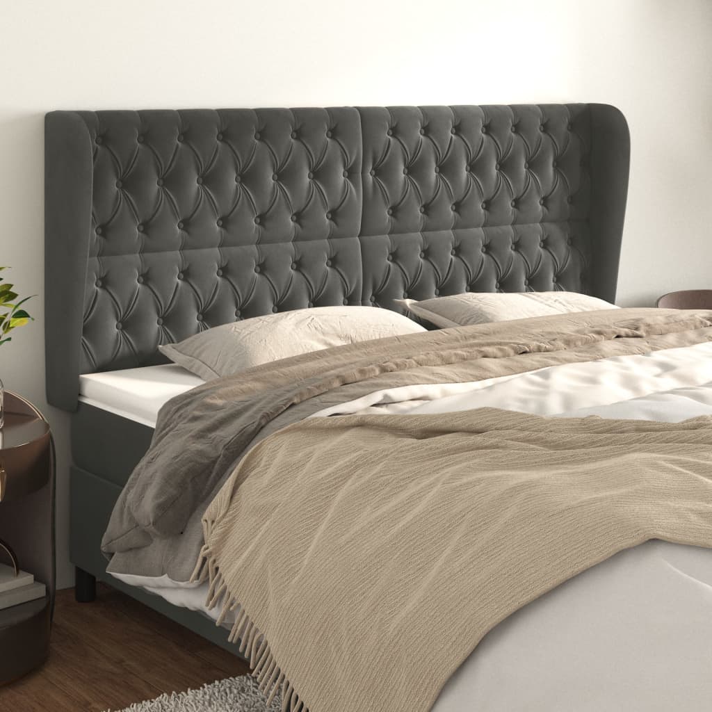 vidaXL Wingback Headboard Dark Grey 183x23x118/128 cm Velvet