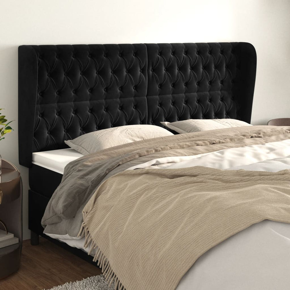 vidaXL Headboard with Wings Black 183x23x118/128 cm Velvet