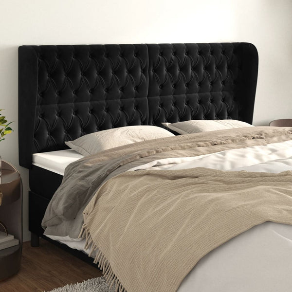 vidaXL Headboard with Wings Black 183x23x118/128 cm Velvet