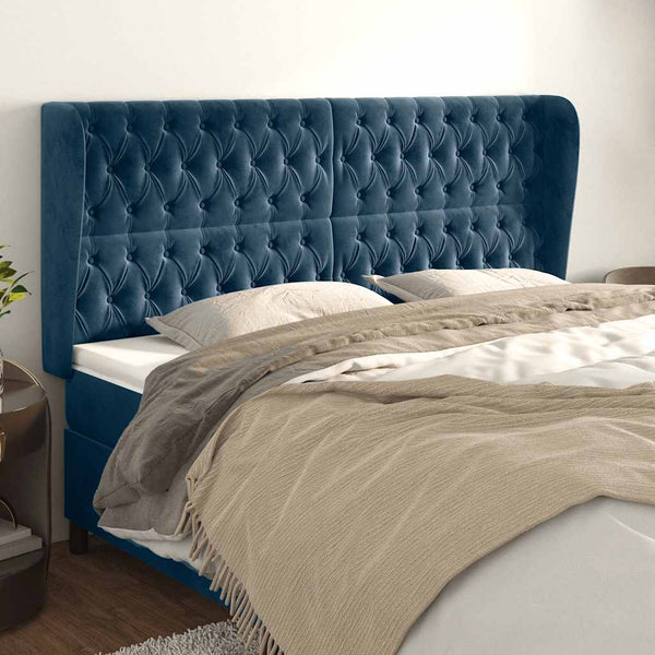 vidaXL Wingback Headboard Dark Blue 183x23x118/128 cm Velvet