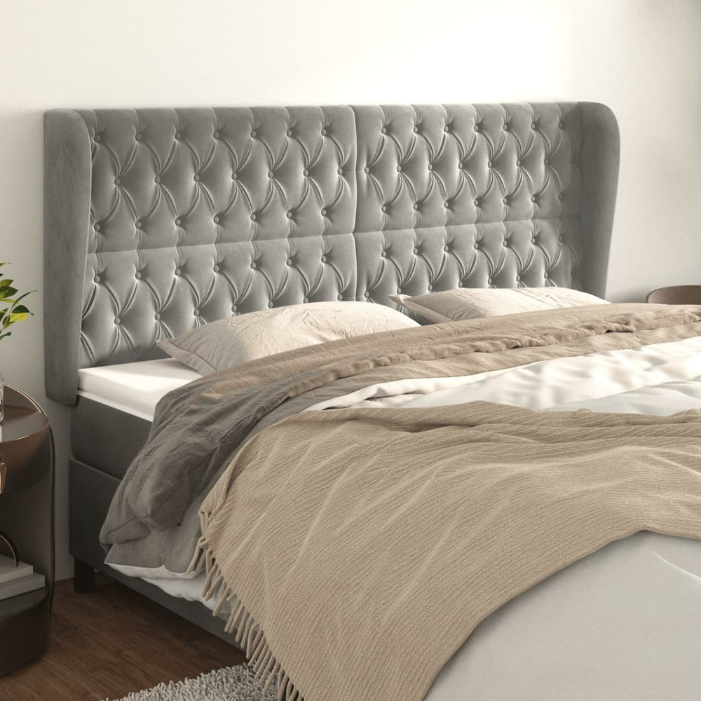 vidaXL Wingback Headboard Light Grey 203x23x118/128 cm Velvet