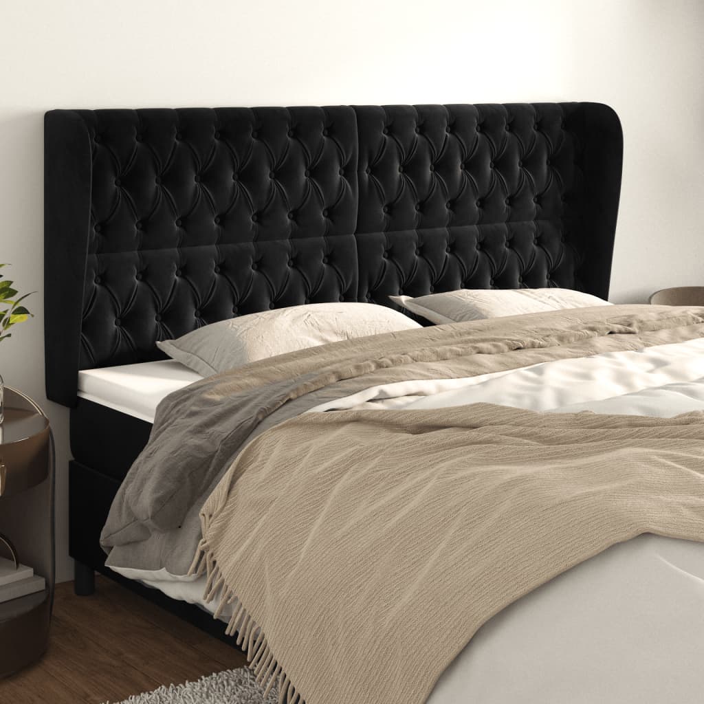 vidaXL Wingback Headboard Black 203x23x118/128 cm Velvet