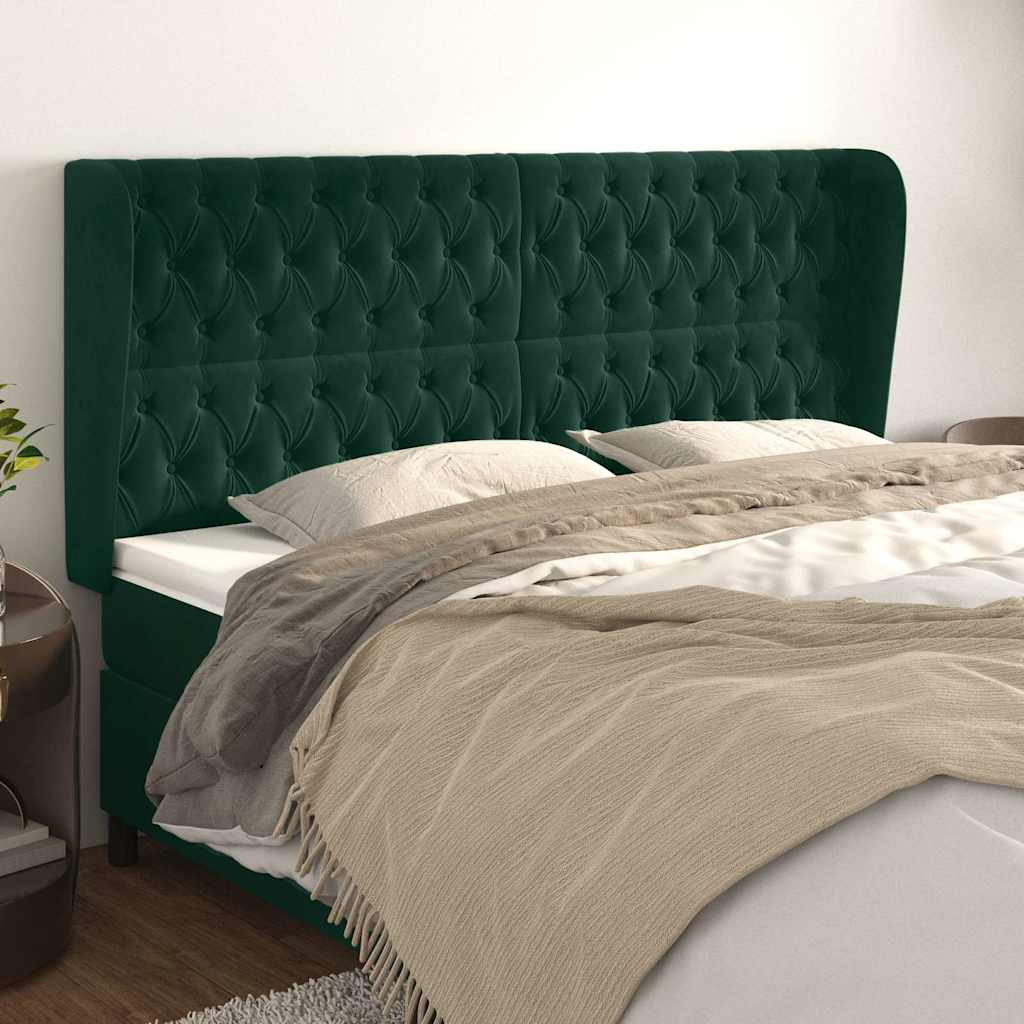 vidaXL Wingback Headboard Dark Green 203x23x118/128 cm Velvet