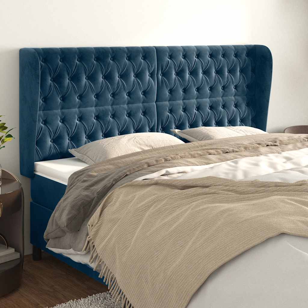 vidaXL Wingback Headboard Dark Blue 203x23x118/128 cm Velvet