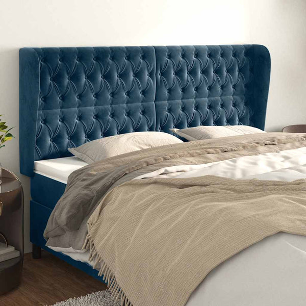 vidaXL Wingback Headboard Dark Blue 203x23x118/128 cm Velvet