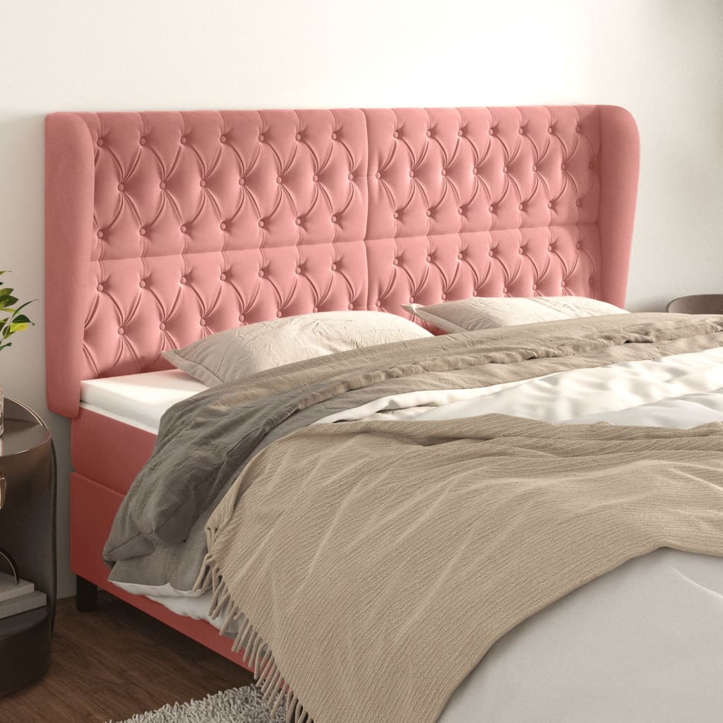 vidaXL Wingback Headboard Pink 203x23x118/128 cm Velvet
