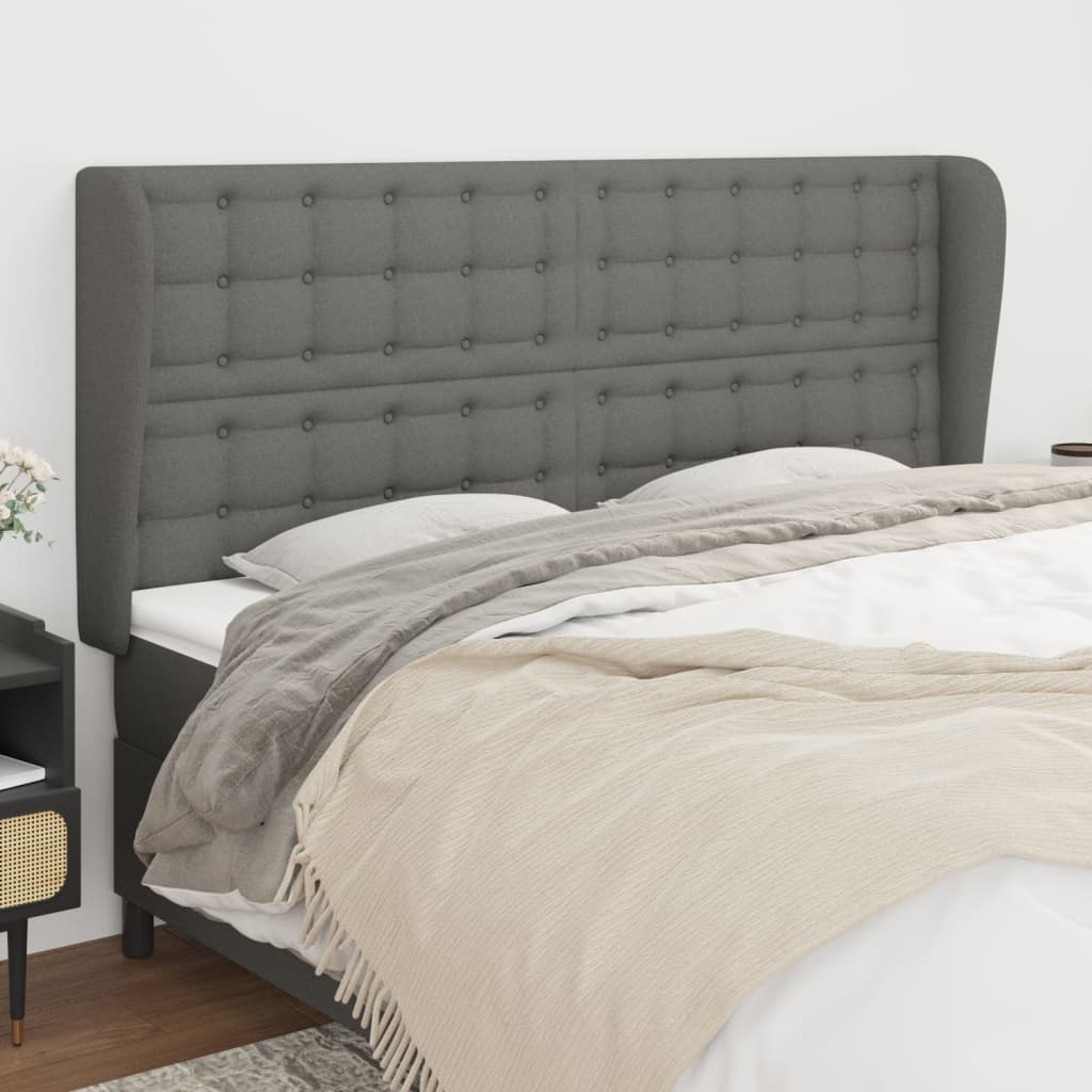 vidaXL Wingback Headboard Dark Gray 203x23x118/128 cm Fabric