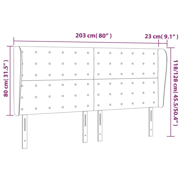 vidaXL Headboard with Wings Black 203x23x118/128 cm Fabric
