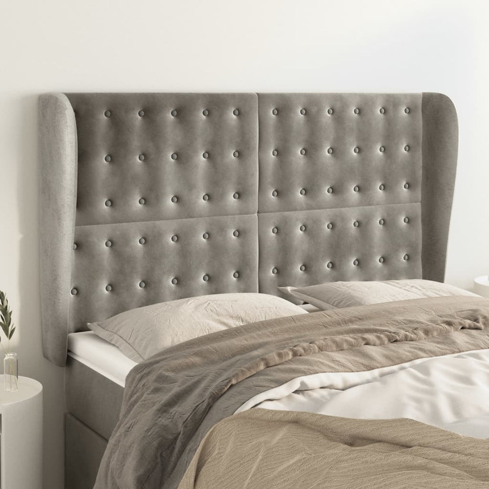 vidaXL Tufted Headboard Light Gray 147x23x118/128 cm Velvet